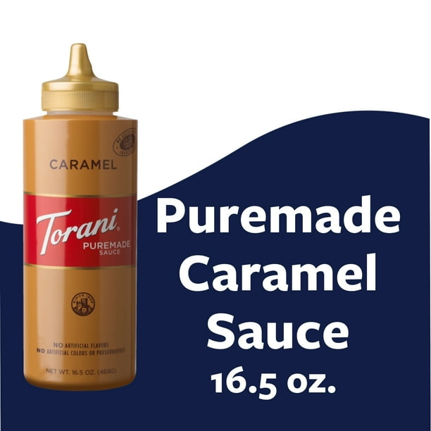 Torani Puremade Caramel Sauce - Genuine Coffeehouse Sauce and Dessert Topping in a 16.5 oz Plastic Squeeze Bottle